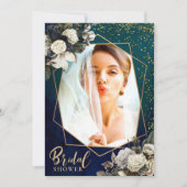 ロマンチックなフローラ金ゴールドリースブライダルシャワー写真 招待状 (正面)