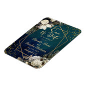 ロマンチックなフローラ金ゴールドリース結婚式の日付を保存 マグネット (左側)