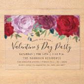 ロマンチックなフローラ開花バレンタインデーパーティー アクリル招待状 (正面)