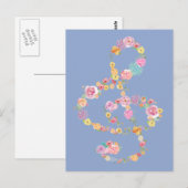 ロマンチックなフローラ音楽トレブルクレフ、 音符記号オンブルーセレニティ ポストカード (正面/裏面)