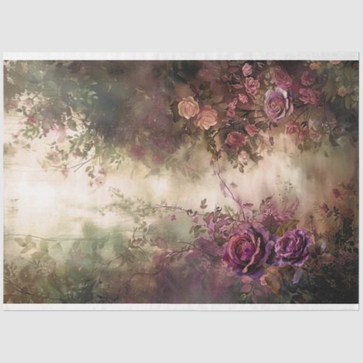 ロマンチックなフローラ、シーン、バーガンディーワイン&グリーン 薄葉紙 (正面)