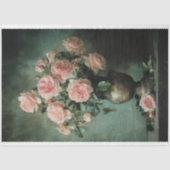 ロマンチックなフローラ、牡丹バラ、赤面ピンク&エメラルド 薄葉紙 (正面)