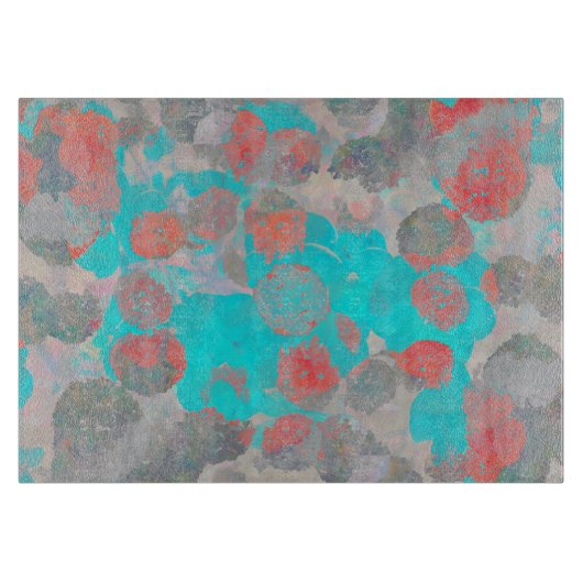 ロマンチックなフローラ/花柄の青い赤の芸術 カッティングボード (正面)