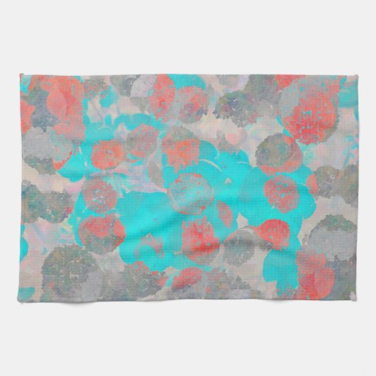 ロマンチックなフローラ/花柄の青い赤の芸術 キッチンタオル (横)