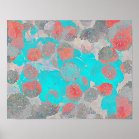 ロマンチックなフローラ/花柄の青い赤の芸術 ポスター (正面)