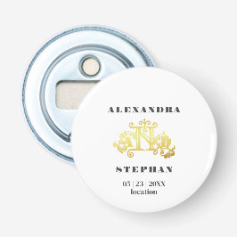 ロマンチックなフローリッシュモノグラム結婚金ゴールド 栓抜き