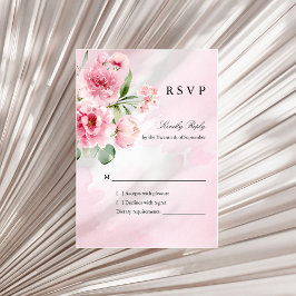 ロマンチックなブッシュピンクの花の結婚式出欠確認カード 出欠カード