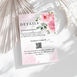 ロマンチックなブッシュピンクの花の結婚式詳細カード 招待状