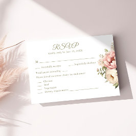 ロマンチックなブッシュ&ピーチの花の結婚式の出欠確認カード 出欠カード
