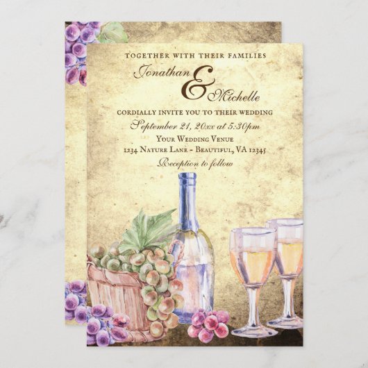 ロマンチックなブドウ畑ワイナリーワインオールインワン結婚ズ 招待状 (正面/裏面)