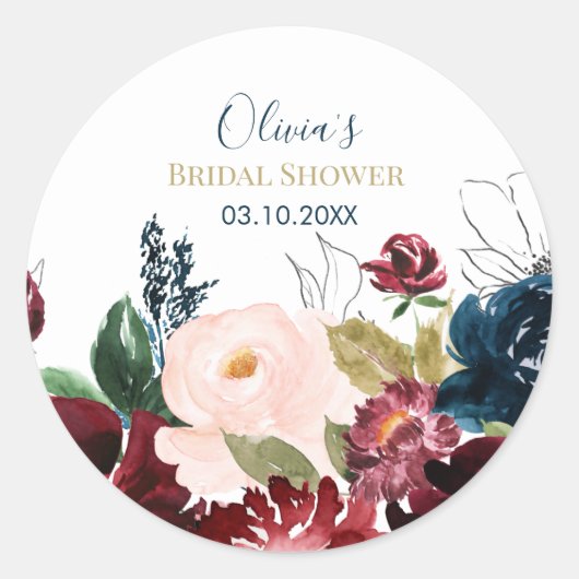 ロマンチックなブライダルシャワーの好意シール ラウンドシール (正面)