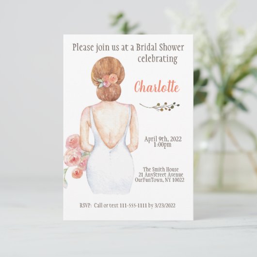 ロマンチックなブライダルシャワー招待状で花嫁が登場 招待状 (スタンド正面)