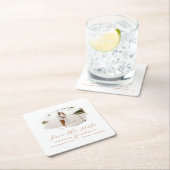 ロマンチックなブラシ仕上げフレームテラコッタ日付を保存 スクエアペーパーコースター (インサイチュ)