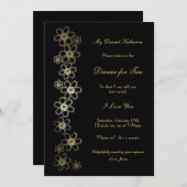 ロマンチックなブラックとゴールドのディナー for Two 招待状 (正面/裏面)