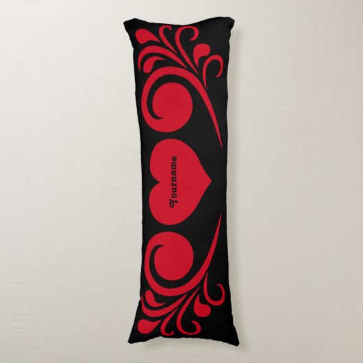 ロマンチックなブラックと赤いハートあなたの名前 ボディピロー (正面縦)