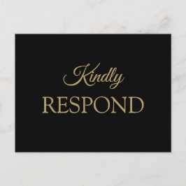 ロマンチックなブラックと金ゴールドウェディングRSVP ポストカード