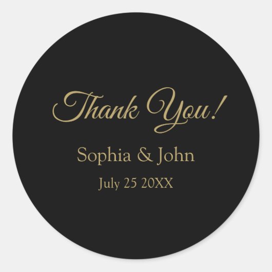 ロマンチックなブラックと金ゴールド結婚の感謝を ラウンドシール (正面)