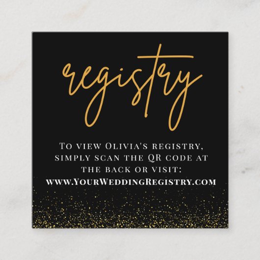 ロマンチックなブラックと金ゴールド結婚のQRコードレジストリ エンクロージャーカード (正面)