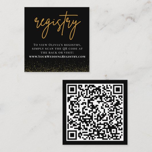 ロマンチックなブラックと金ゴールド結婚のQRコードレジストリ エンクロージャーカード (正面/裏面)