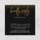 ロマンチックなブラックと金ゴールドQRコードウェディングRSVP エンクロージャーカード (正面)