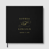 ロマンチックなブラックゴールドフォイルモノグラム結婚ズ ゲストブック (正面)