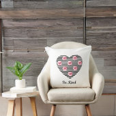 ロマンチックなブラックストライプのバラを白に設定したハート クッション