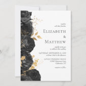 ロマンチックなブラック金ゴールド結婚フローラ 招待状 (正面)