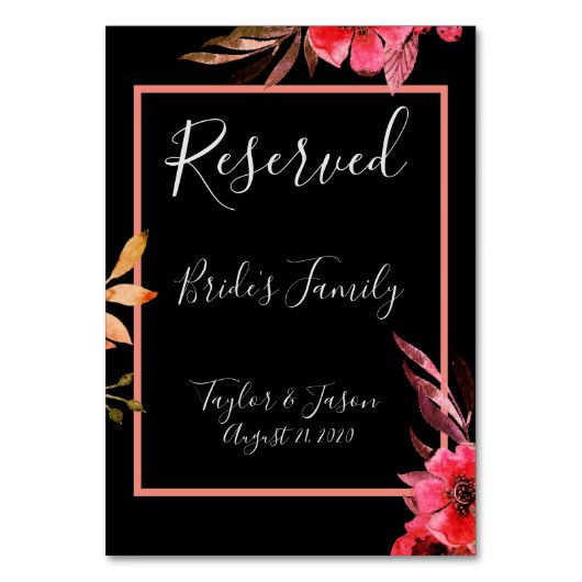 ロマンチックなブラック&オレンジのフローラス結婚クリプト テーブルナンバー (正面)