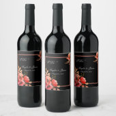 ロマンチックなブラック&オレンジのフローラス結婚クリプト ワインラベル (ボトル)