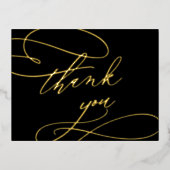 ロマンチックなブラック&ゴールドフォイルサンキューカード 箔招待状ポストカード (正面)