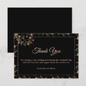 ロマンチックなブラック&ティーピンクのフローラ結婚ズ サンキューカード (正面/裏面)