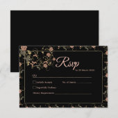 ロマンチックなブラック&ティーピンク結婚のレスポンスカード 出欠カード (正面/裏面)