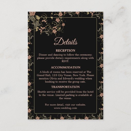 ロマンチックなブラック&ティーピンク結婚ズ エンクロージャーカード (正面)