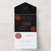 ロマンチックなブラック – ネイビー結婚モノグラム オールインワン招待状 (内側)