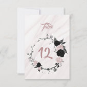 ロマンチックなブラック&ピンクのフローラリーステーブル番号 招待状 (正面)