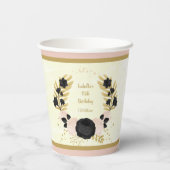 ロマンチックなブラック&ピンクの花金ゴールドリース 紙コップ (裏面)