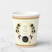 ロマンチックなブラック&ピンクの花金ゴールドリース 紙コップ (正面)