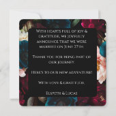 ロマンチックなブラック、ブルゴーニュとティール（緑がかった色）結婚フローラ 案内状 (裏面)