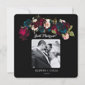 ロマンチックなブラック、ブルゴーニュとティール（緑がかった色）結婚フローラ 案内状 (正面)