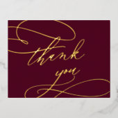 ロマンチックなブルゴーニュとゴールドフォイルサンキューカード 箔招待状ポストカード (正面)