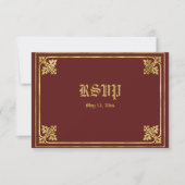 ロマンチックなブルゴーニュと金ゴールドのフレーム 出欠カード (正面)