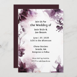 ロマンチックなブルゴーニュのワイルドフラワー結婚式招待状 招待状