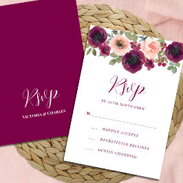 ロマンチックなブルゴーニュの水のカラーフローラ 出欠カード