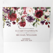 ロマンチックなブルゴーニュの水の色のフローラ結婚ズ 三つ折り招待状 (内部最初)