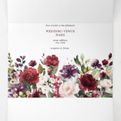 ロマンチックなブルゴーニュの水の色のフローラ結婚ズ 三つ折り招待状 (内部中)