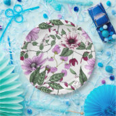 ロマンチックなブルゴーニュの赤い牡丹の花の緑のポピー ペーパープレート (パーティー)