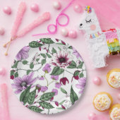 ロマンチックなブルゴーニュの赤い牡丹の花の緑のポピー ペーパープレート (パーティー)