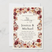 ロマンチックなブルゴーニュクリームウォーター結婚カラーフローラ 招待状 (正面)