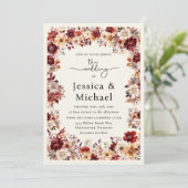 ロマンチックなブルゴーニュクリームウォーター結婚カラーフローラ 招待状 (スタンド正面)