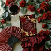 ロマンチックなブルゴーニュバラと金ゴールドスクリプト 招待状